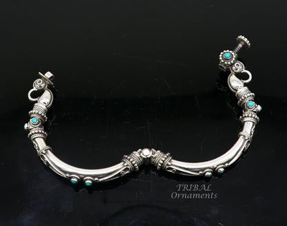 Sterling silver vintage peacock design bangle with turquoise stone, tribal ethnic jewelry by TRIBAL ORNAMENTS.