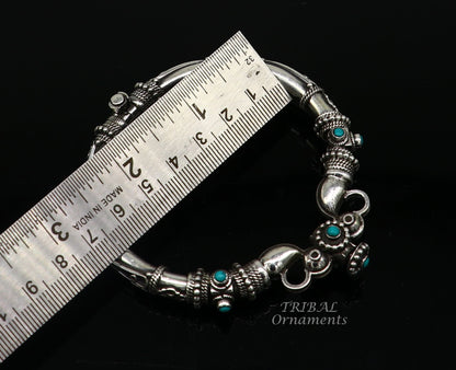 Vintage 925 sterling silver peacock design bangle with turquoise stone, tribal ethnic jewelry by TRIBAL ORNAMENTS.