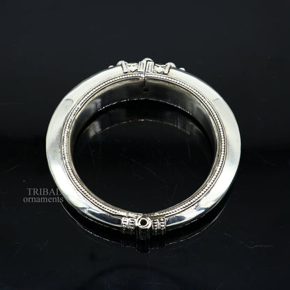 925 sterling silver vintage open face adjustable cuff bangle bracelet by TRIBAL ORNAMENTS, unisex ethnic handmade jewelry.