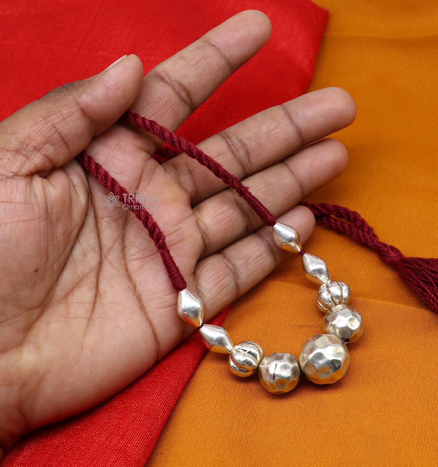 Sterling silver vintage beaded necklace by TRIBAL ORNAMENTS, stylish ethnic choker for brides and tribal jewelry set.