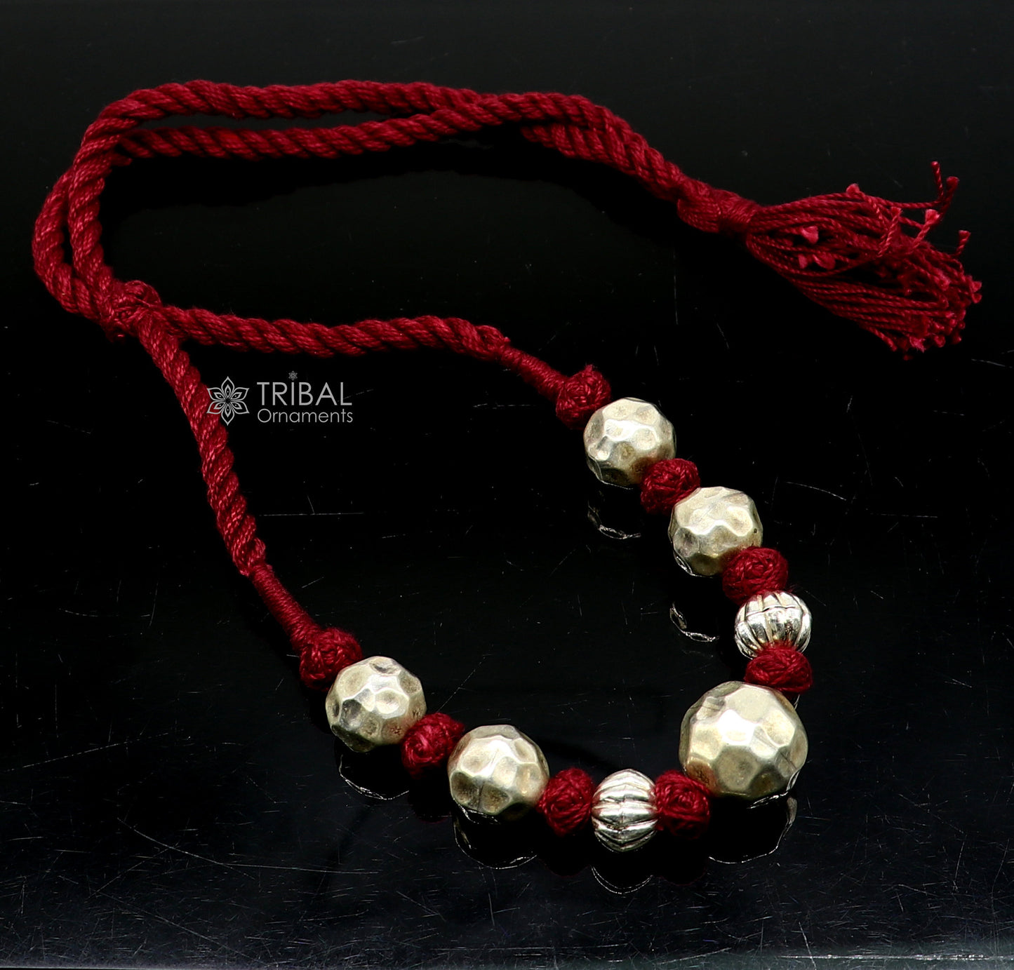 Sterling silver vintage beaded necklace from Tribal Ornaments, stylish ethnic choker suitable for brides and wedding jewelry.