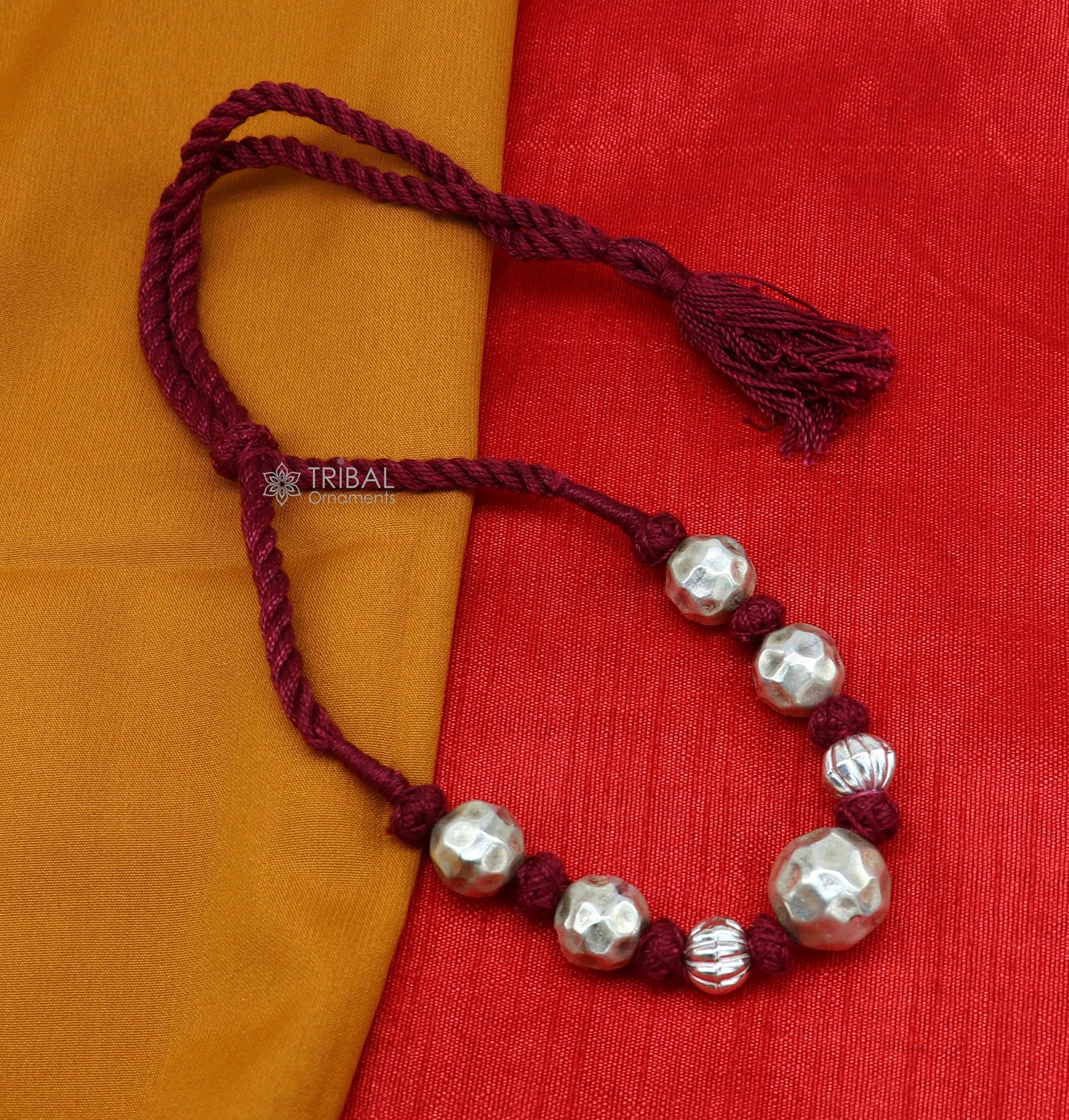 Sterling silver vintage beaded necklace by Tribal Ornaments, stylish tribal jewelry perfect for brides and wedding accessories.