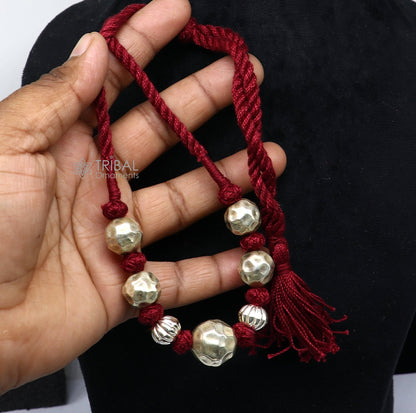 Sterling silver vintage beaded necklace by TRIBAL ORNAMENTS, stylish ethnic choker perfect for bridal and wedding jewelry sets.