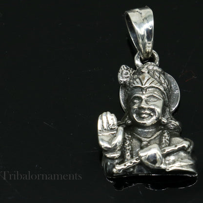 Sterling silver vintage Divine Krishna pendant from Tribal Ornaments, featuring intricate Hindu idol design, ideal for gifting jewelry.