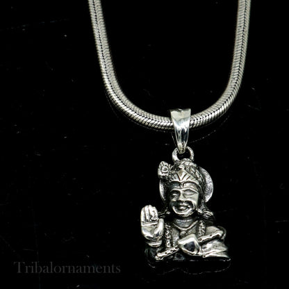 Sterling silver vintage Divine Krishna pendant from TRIBAL ORNAMENTS featuring intricate Hindu idol design, perfect for jewelry gifting.
