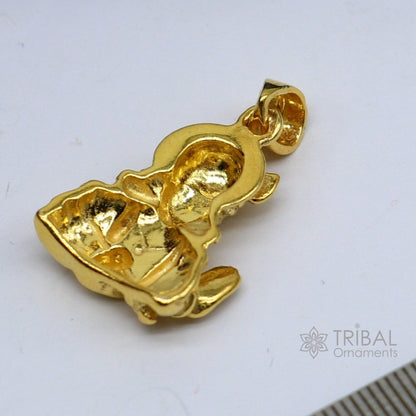 Sterling silver vintage Divine Krishna pendant with gold polish, intricate Hindu idol design, perfect as gifting jewelry.