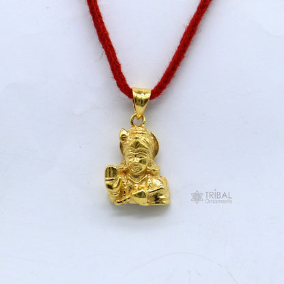 925 sterling silver vintage Krishna pendant with gold polish, featuring intricate Hindu idol design, ideal for gifting jewelry.