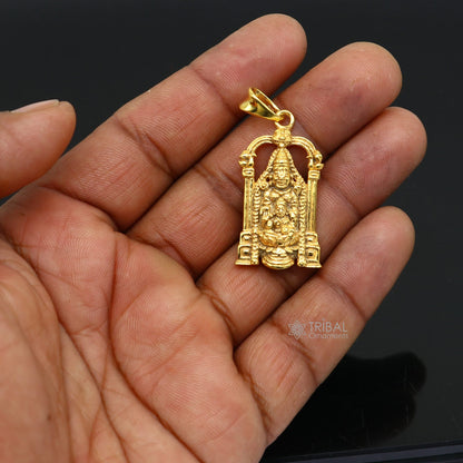 925 sterling silver Tirupati Balaji and Laxmi pendant with gold polish, featuring idol design, crafted by Tribal Ornaments.