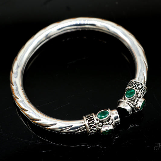 925 sterling silver vintage traditional style stone jadau handmade bangle bracelet kada unisex jewelry best gift from india nsk411 - TRIBAL ORNAMENTS