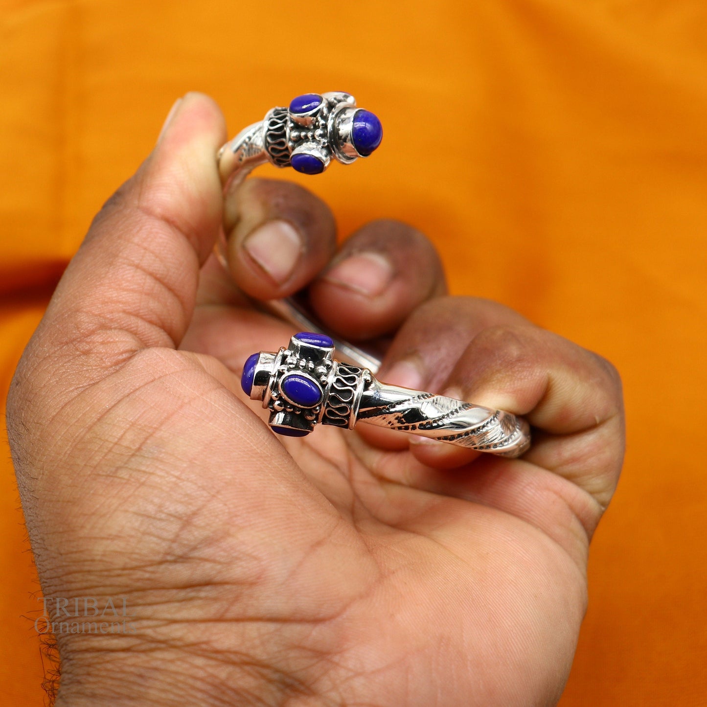 925 sterling silver vintage traditional style stone jadau handmade bangle bracelet kada unisex jewelry best gift from india nsk410 - TRIBAL ORNAMENTS