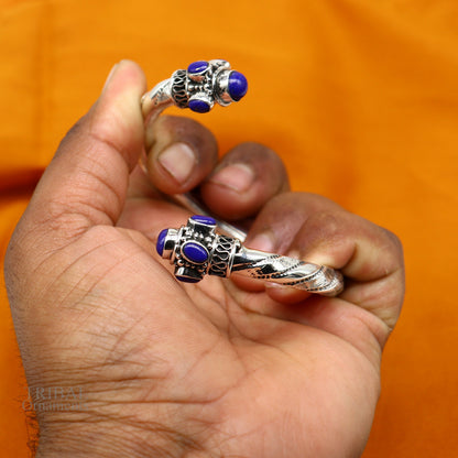 Vintage-style 925 silver stone jadau bangle bracelet with intricate traditional design, unisex jewelry by Tribal Ornaments.