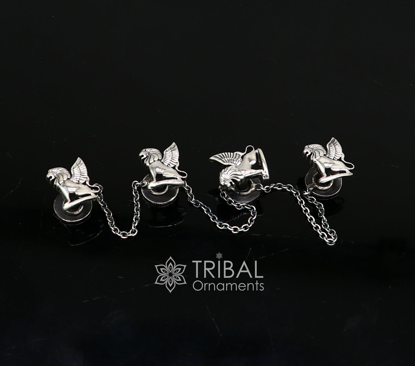 925 Sterling Silver winged lion design set of 4 kurta Buttons for Fashion Perfection, silver cufflinks, cultural trendy jewelry btn34 - TRIBAL ORNAMENTS