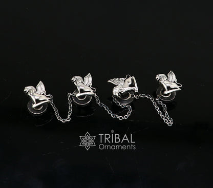 925 Sterling Silver winged lion design set of 4 kurta Buttons for Fashion Perfection, silver cufflinks, cultural trendy jewelry btn34 - TRIBAL ORNAMENTS