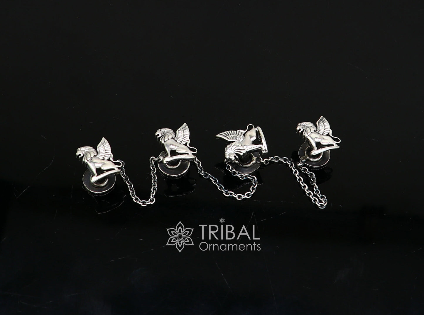 925 Sterling Silver winged lion design set of 4 kurta Buttons for Fashion Perfection, silver cufflinks, cultural trendy jewelry btn34 - TRIBAL ORNAMENTS