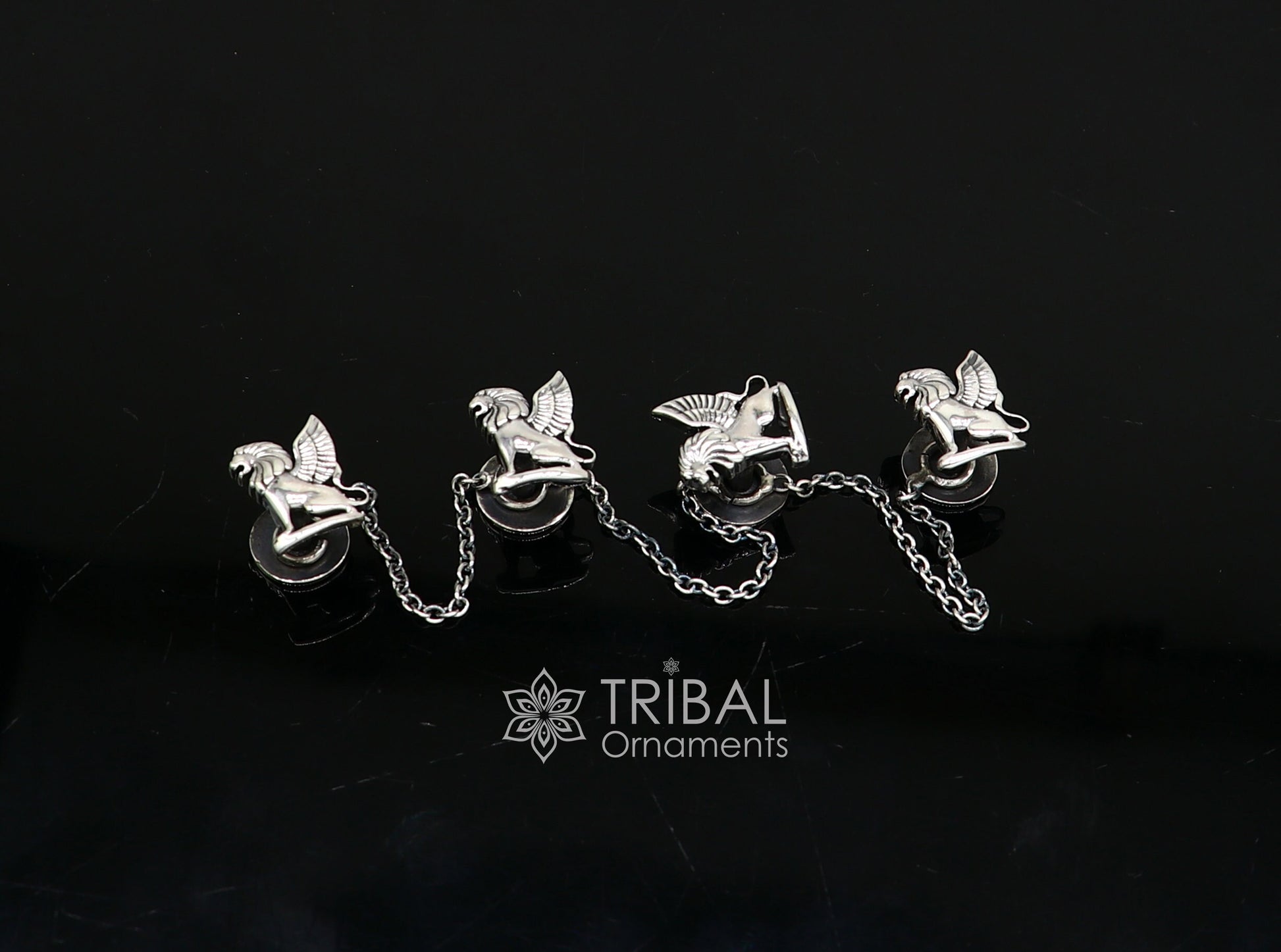 925 Sterling Silver winged lion design set of 4 kurta Buttons for Fashion Perfection, silver cufflinks, cultural trendy jewelry btn34 - TRIBAL ORNAMENTS