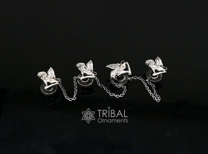 925 Sterling Silver winged lion design set of 4 kurta Buttons for Fashion Perfection, silver cufflinks, cultural trendy jewelry btn34 - TRIBAL ORNAMENTS