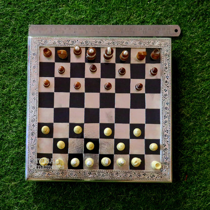 925 sterling silver work chessboard, Amazing customized handcrafted design on wooden base, fabulous Royal silver article from india fr11 - TRIBAL ORNAMENTS