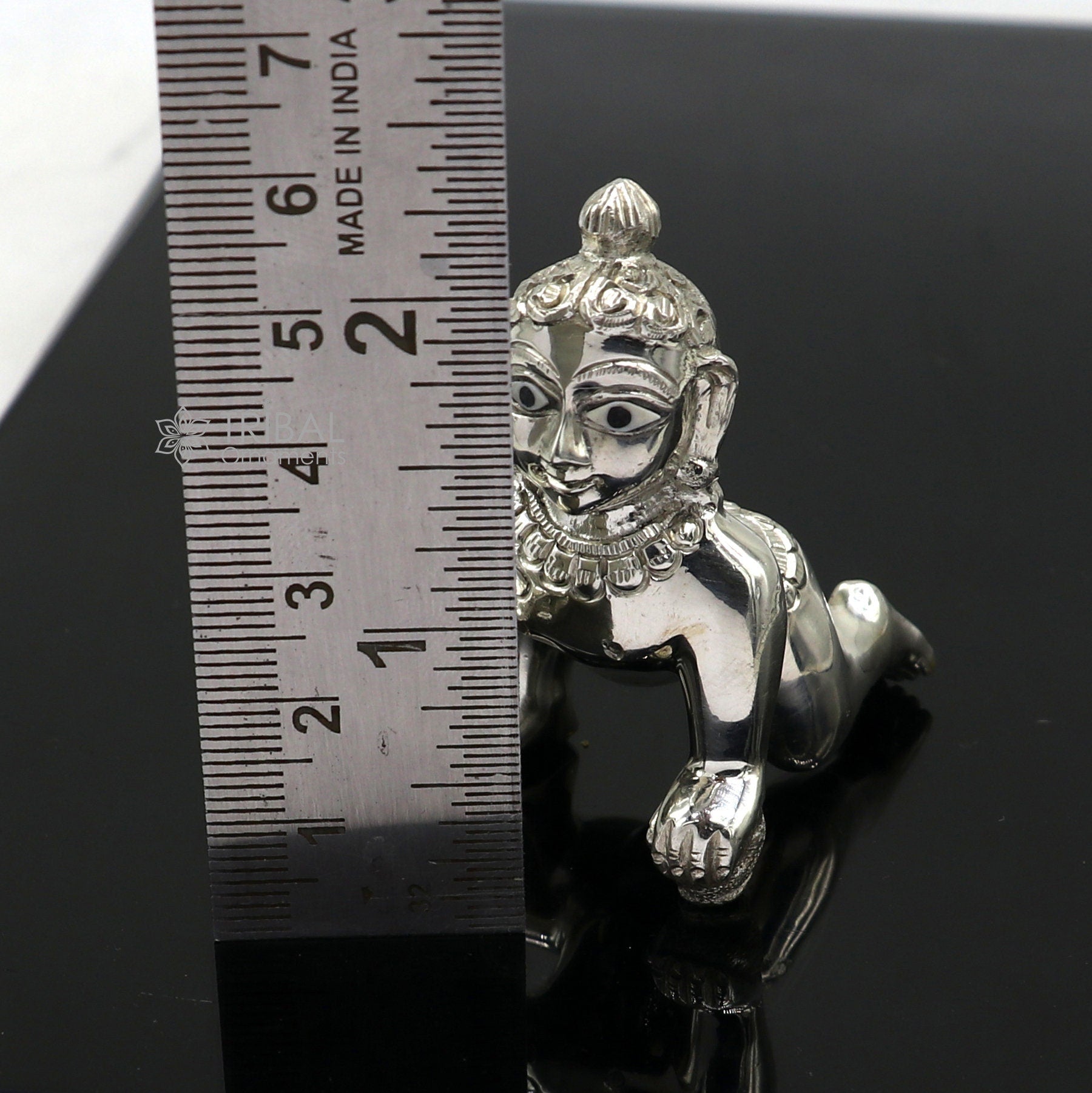 925 sterling Solid silver handmade idol divine Krishna, Laddu Gopalan, crawling Krishna small statue figurine home temple puja art649 - TRIBAL ORNAMENTS