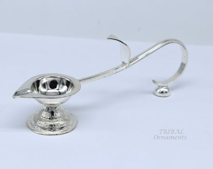 Vintage 925 solid silver handmade Kapoor Deepak Aarti with temple utensils and silver diya, featuring traditional design by Tribal Ornaments.
