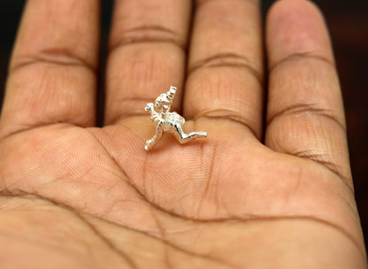 Sterling silver small Krishna idol sculpture for home temple, Ladu Gopal design, handcrafted Indian puja art by TRIBAL ORNAMENTS.