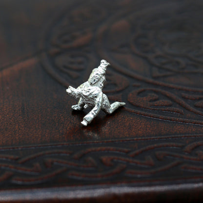 Sterling silver small Krishna idol sculpture for home temple, Ladu Gopal design, suitable for puja and devotional decor.