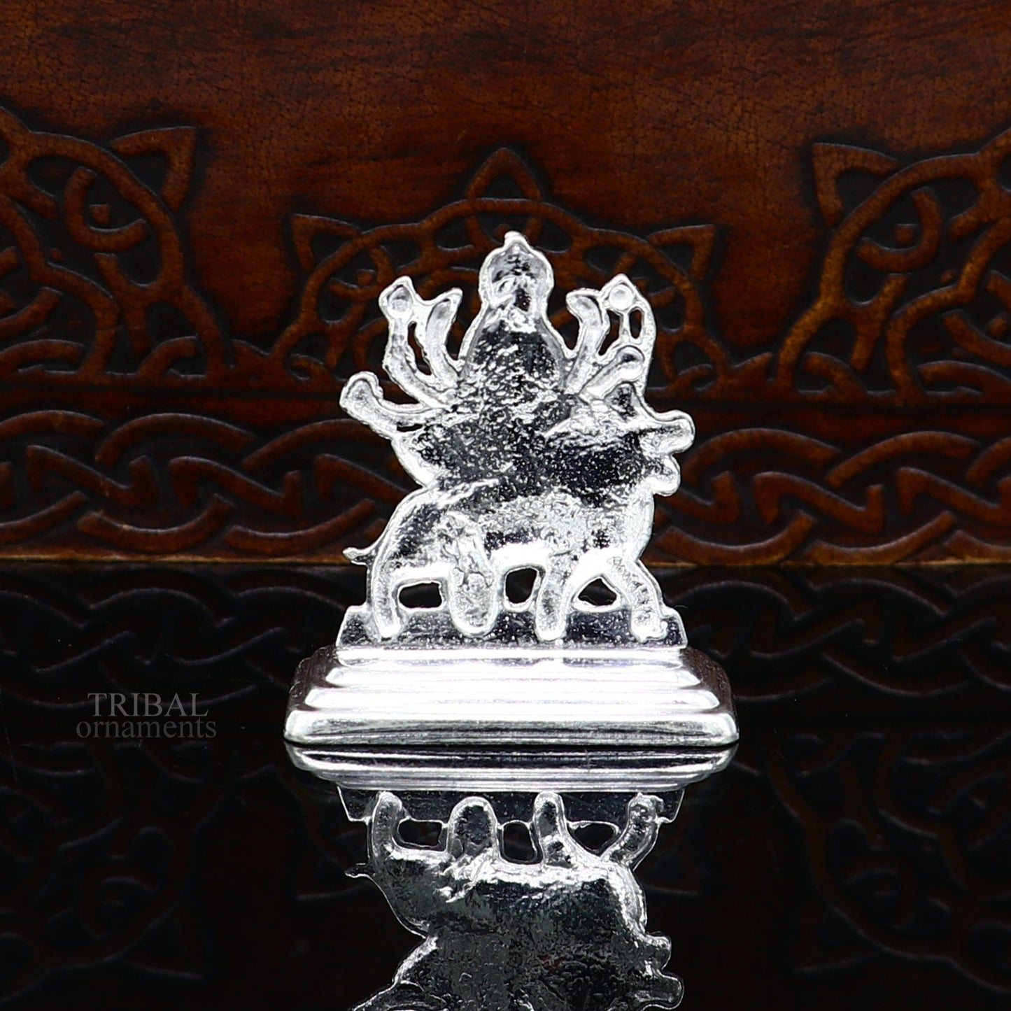Sterling silver Goddess Durga maa, Pooja Articles, Indian Silver Idols, handcrafted Mataji statue sculpture amazing gifting Art469 - TRIBAL ORNAMENTS