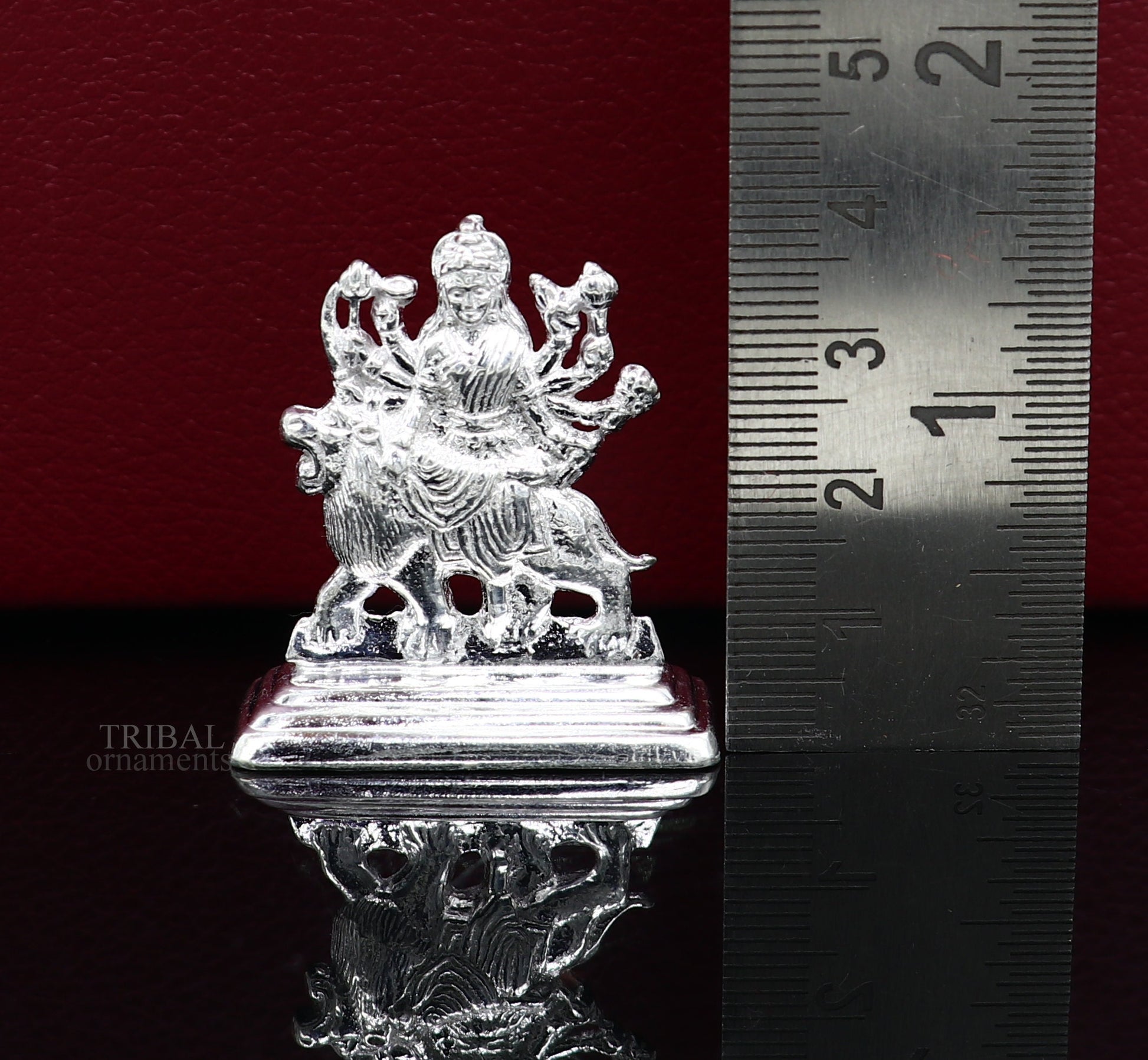 Sterling silver Goddess Durga maa, Pooja Articles, Indian Silver Idols, handcrafted Mataji statue sculpture amazing gifting Art469 - TRIBAL ORNAMENTS