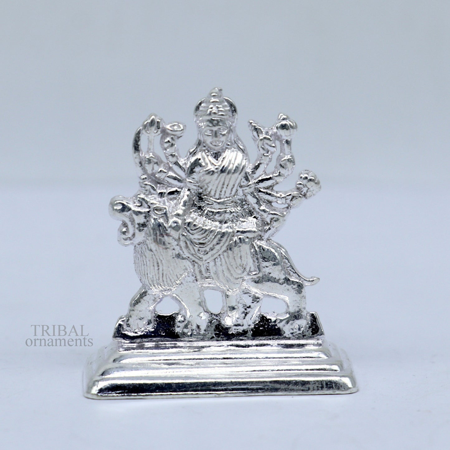 Sterling silver Goddess Durga maa, Pooja Articles, Indian Silver Idols, handcrafted Mataji statue sculpture amazing gifting Art469 - TRIBAL ORNAMENTS
