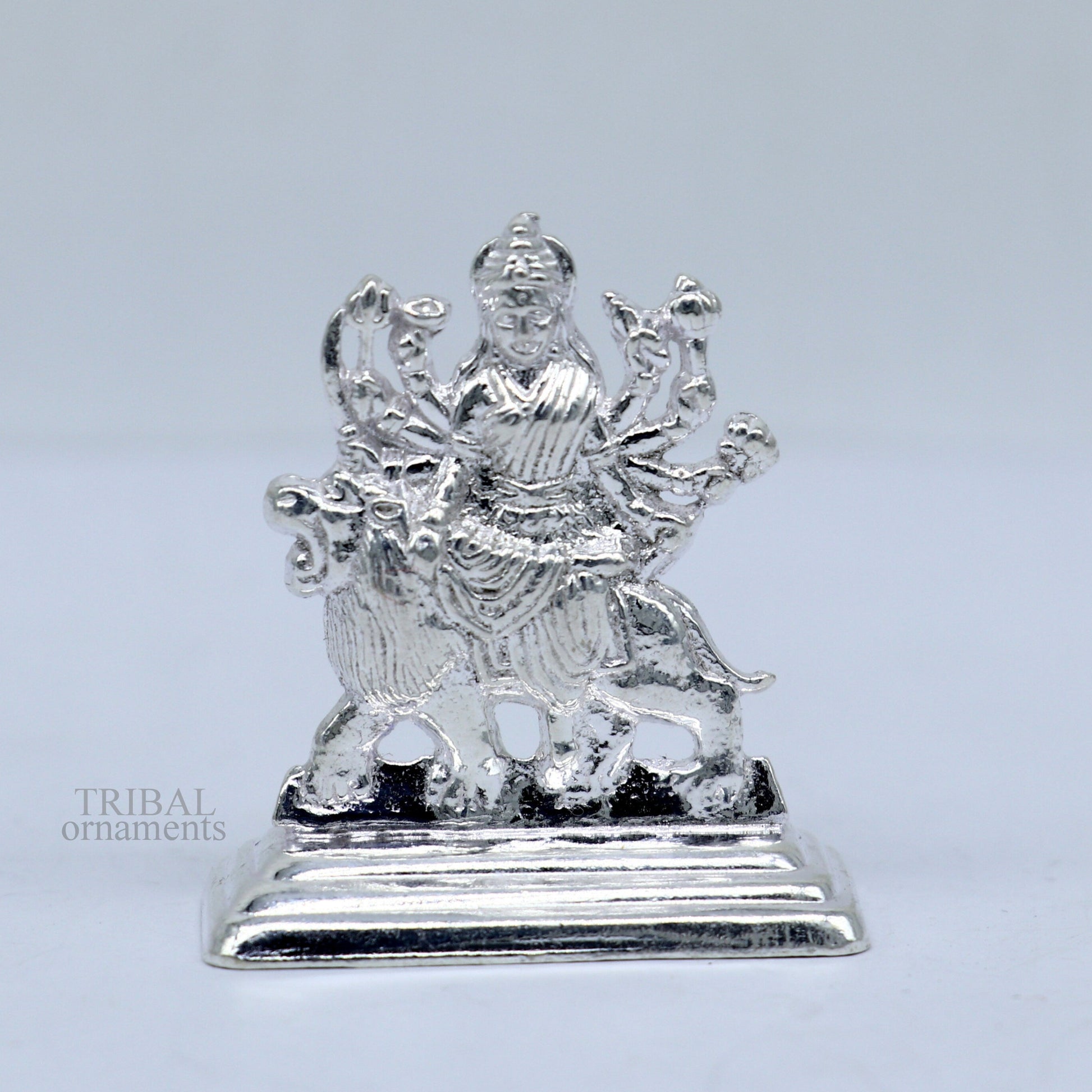 Sterling silver Goddess Durga maa, Pooja Articles, Indian Silver Idols, handcrafted Mataji statue sculpture amazing gifting Art469 - TRIBAL ORNAMENTS