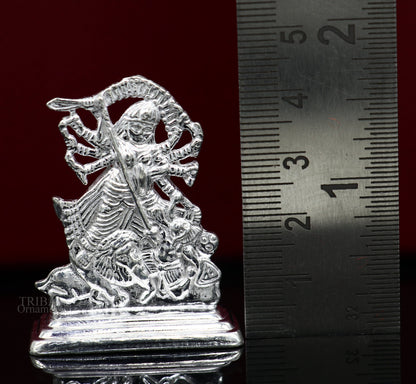 925 Sterling silver Goddess Kali Maa statue, handcrafted Indian silver idol of Mother Kalika, detailed Mataji sculpture for gifting.