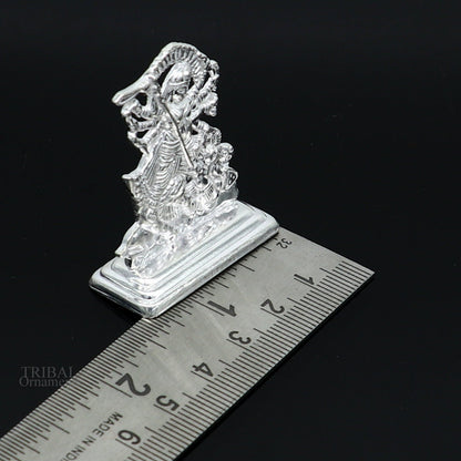 Handcrafted 925 sterling silver Goddess Kali Maa statue, Indian silver idol of Mother Kalika, detailed sculpture for gifting or decoration.