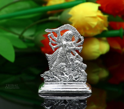 Handcrafted 925 sterling silver Goddess Kali Maa statue by Tribal Ornaments, Indian silver idol sculpture, perfect for gifting.