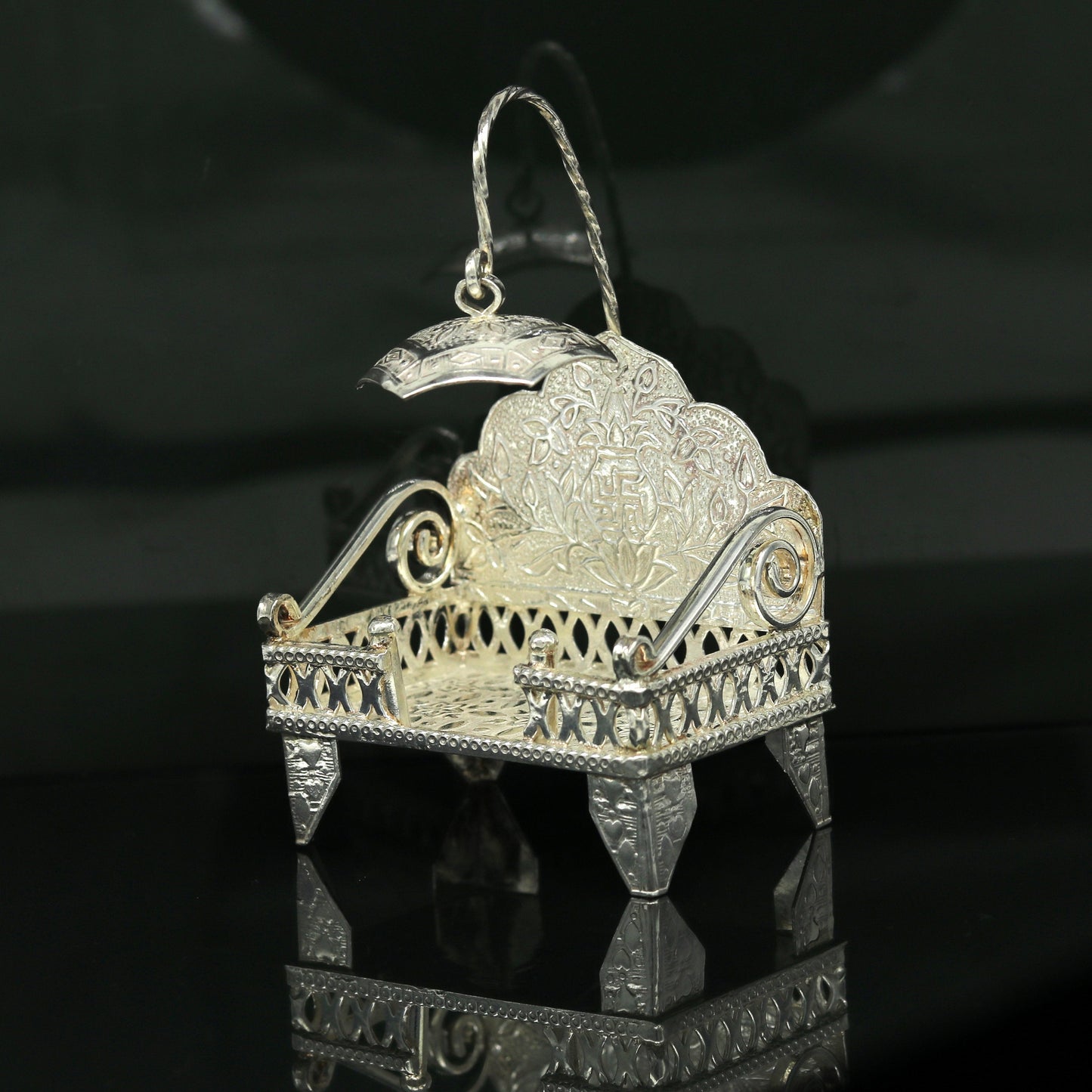 Sterling silver handmade amazing design home mini temple god "the throne"  , amazing handcrafting work home decor temple art figurine  sst13 - TRIBAL ORNAMENTS