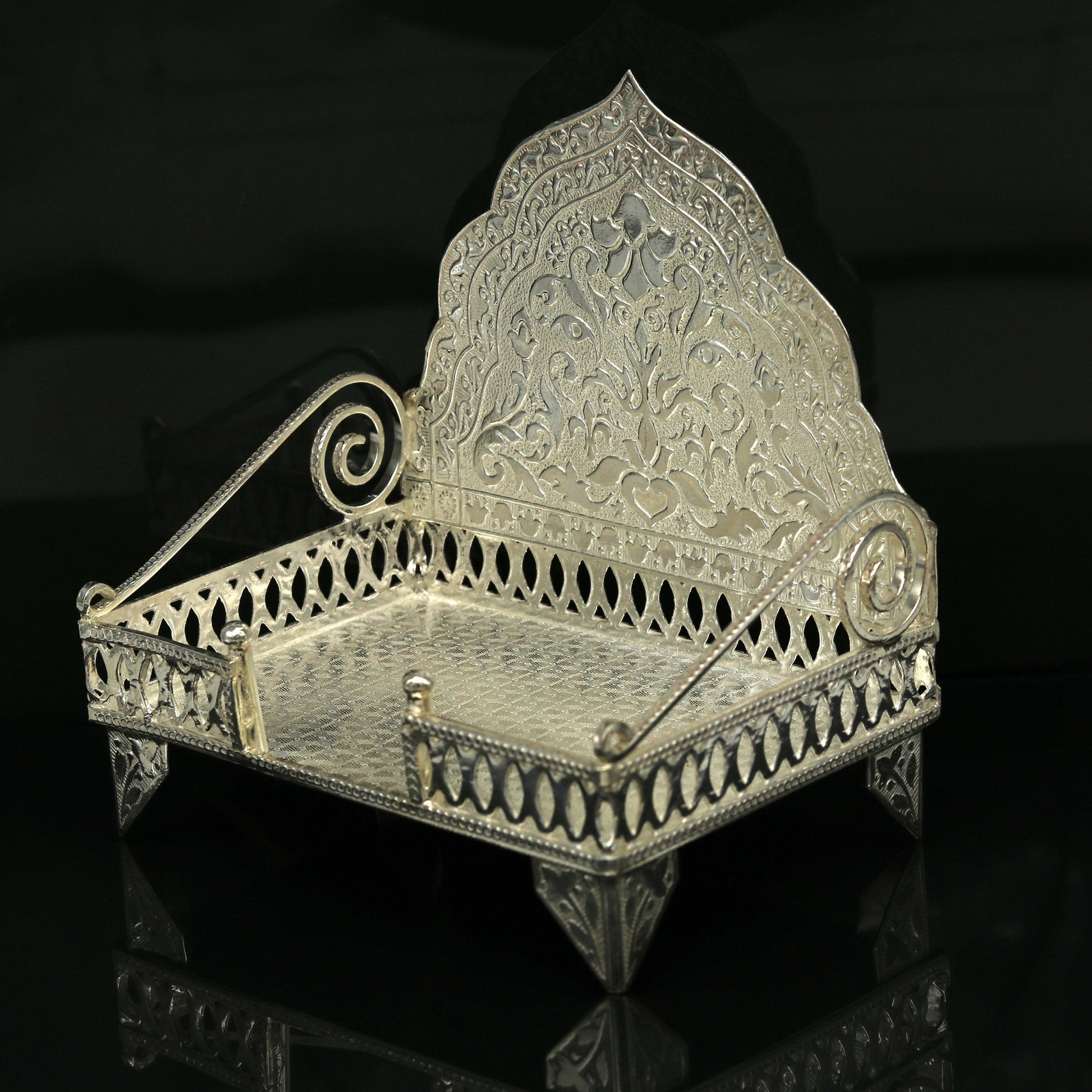 Sterling silver handmade amazing design home mini temple god "the throne"  , amazing handcrafting work home decor temple art figurine sst14 - TRIBAL ORNAMENTS