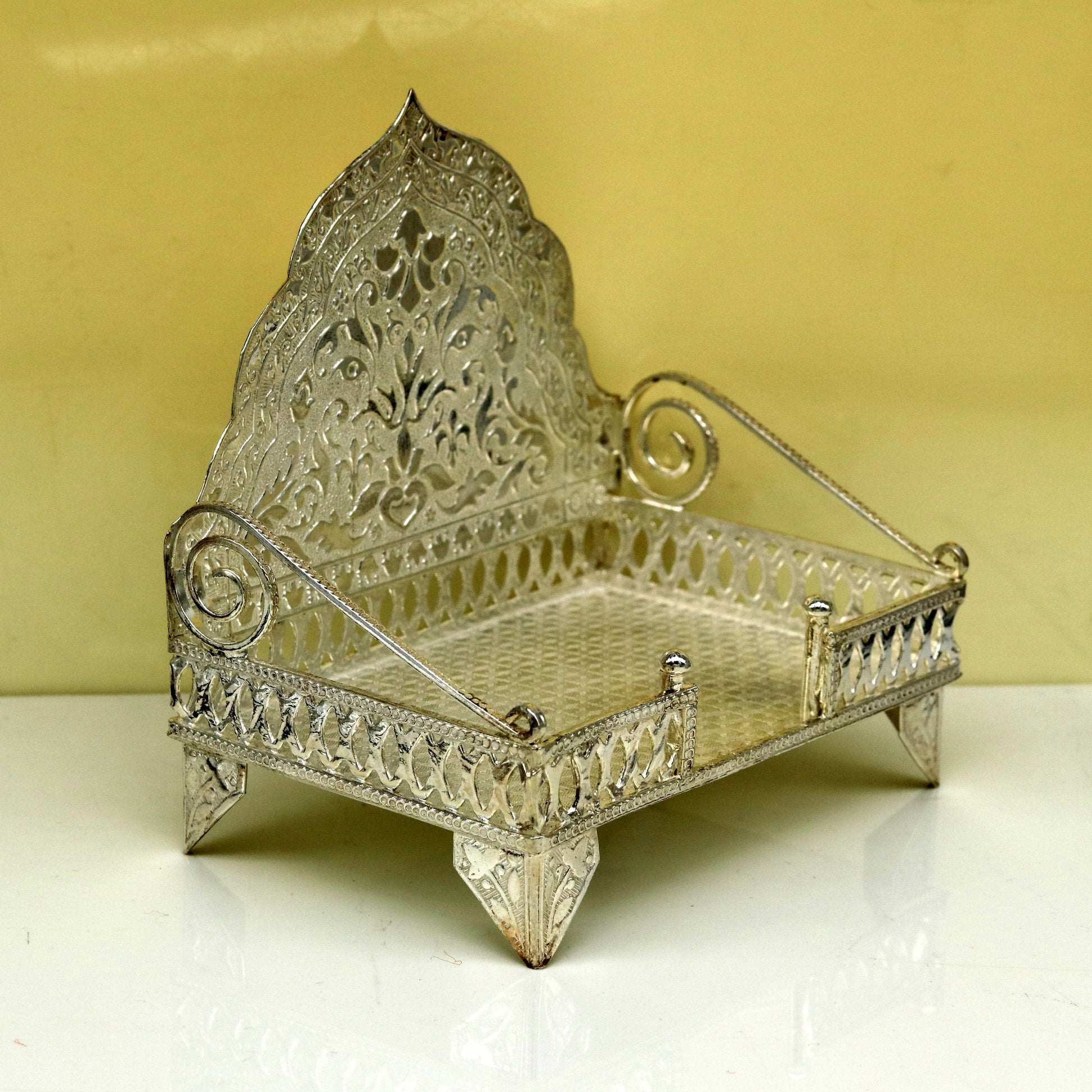 Sterling silver handmade amazing design home mini temple god "the throne"  , amazing handcrafting work home decor temple art figurine sst14 - TRIBAL ORNAMENTS