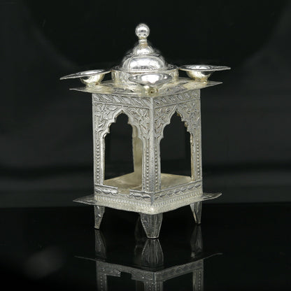 Sterling silver handmade amazing design home mini temple with oil lamp, amazing handcrafting work home decor temple art figurine  sst12 - TRIBAL ORNAMENTS