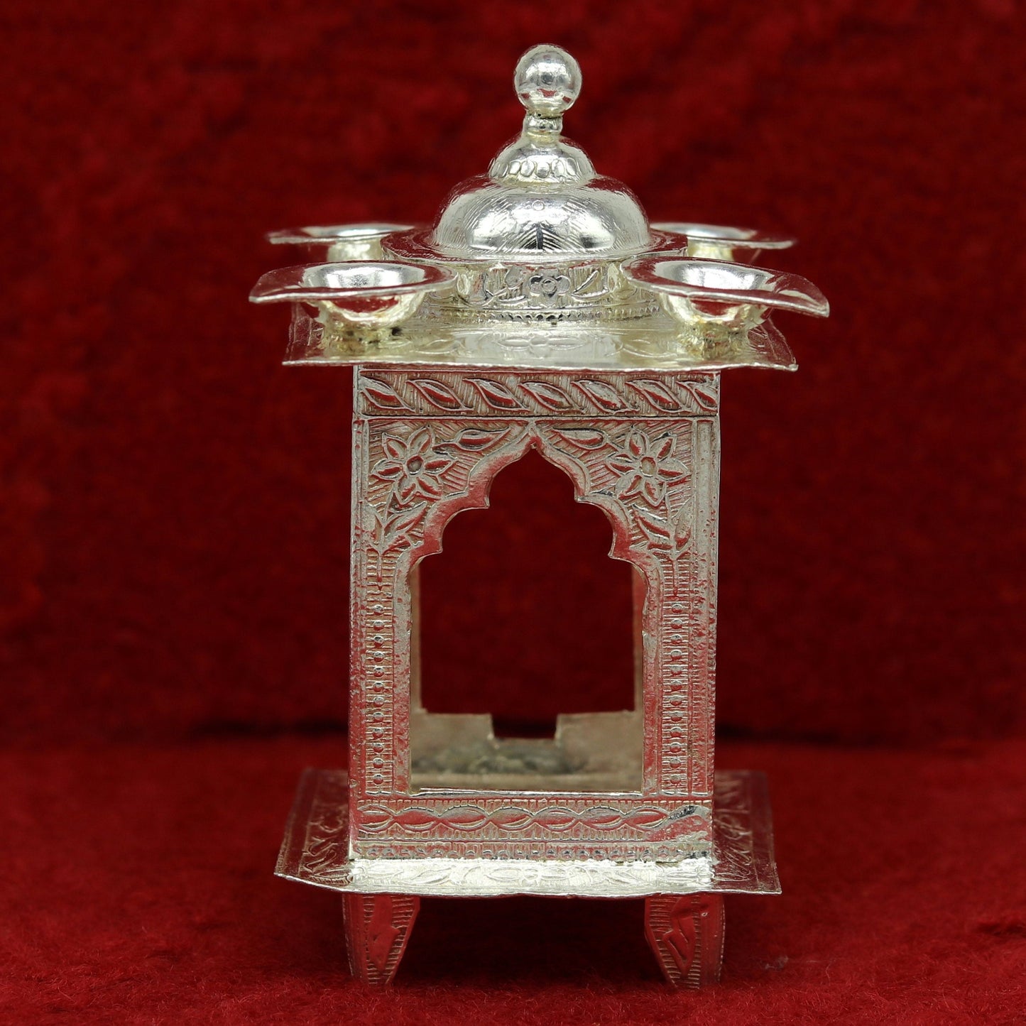 Sterling silver handmade amazing design home mini temple with oil lamp, amazing handcrafting work home decor temple art figurine  sst12 - TRIBAL ORNAMENTS