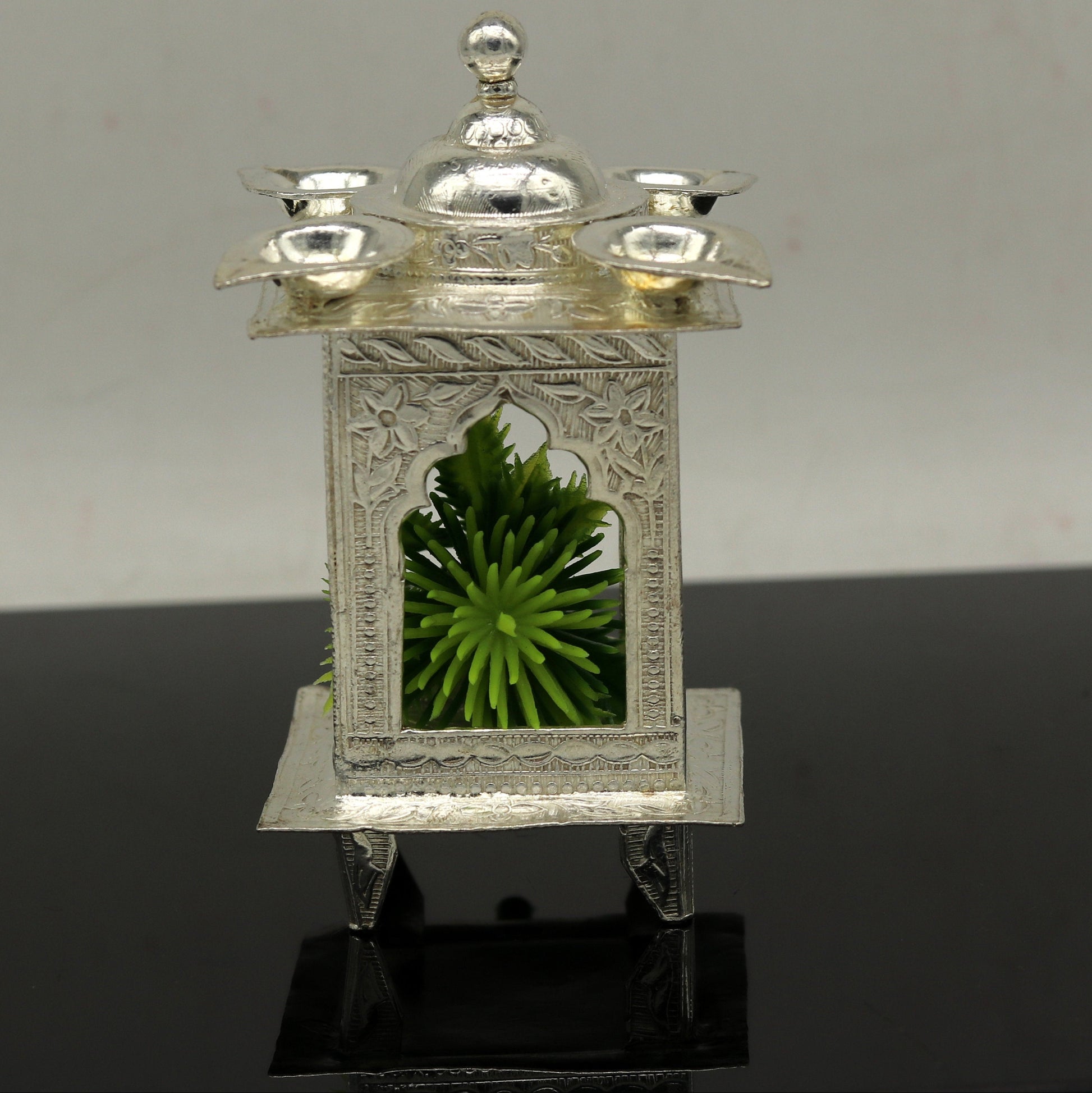 Sterling silver handmade amazing design home mini temple with oil lamp, amazing handcrafting work home decor temple art figurine  sst12 - TRIBAL ORNAMENTS