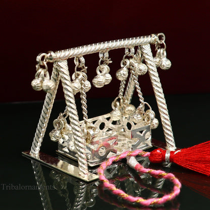 Sterling silver handmade Bal Gopala jhula, little Krishna swing, child krishan palana, silver jhula, laddu gopal jhula, silver art su369 - TRIBAL ORNAMENTS