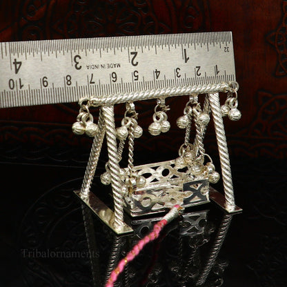 Sterling silver handmade Bal Gopala jhula, little Krishna swing, child krishan palana, silver jhula, laddu gopal jhula, silver art su369 - TRIBAL ORNAMENTS