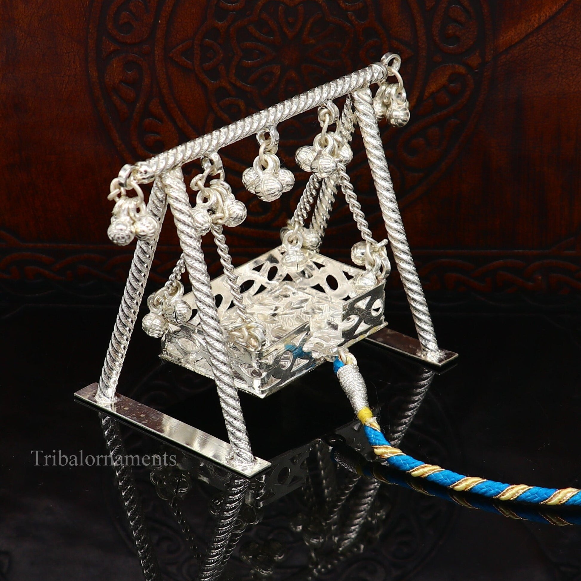 Sterling silver handmade Bal Gopala jhula, little Krishna swing, child krishan palana, silver jhula, laddu gopal jhula, silver art su377 - TRIBAL ORNAMENTS