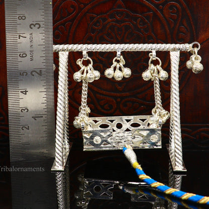 Sterling silver handmade Bal Gopala jhula, little Krishna swing, child krishan palana, silver jhula, laddu gopal jhula, silver art su377 - TRIBAL ORNAMENTS