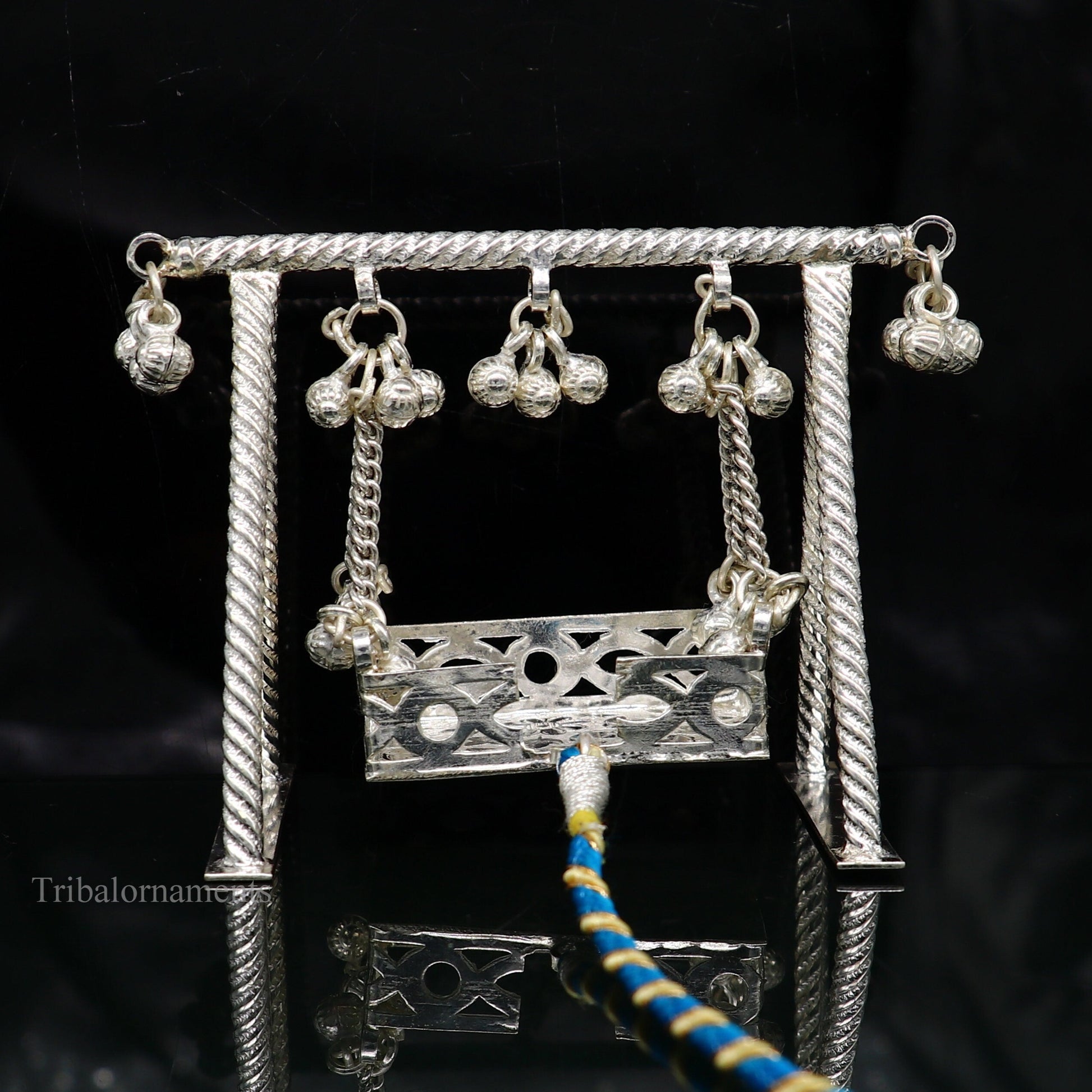 Sterling silver handmade Bal Gopala jhula, little Krishna swing, child krishan palana, silver jhula, laddu gopal jhula, silver art su377 - TRIBAL ORNAMENTS