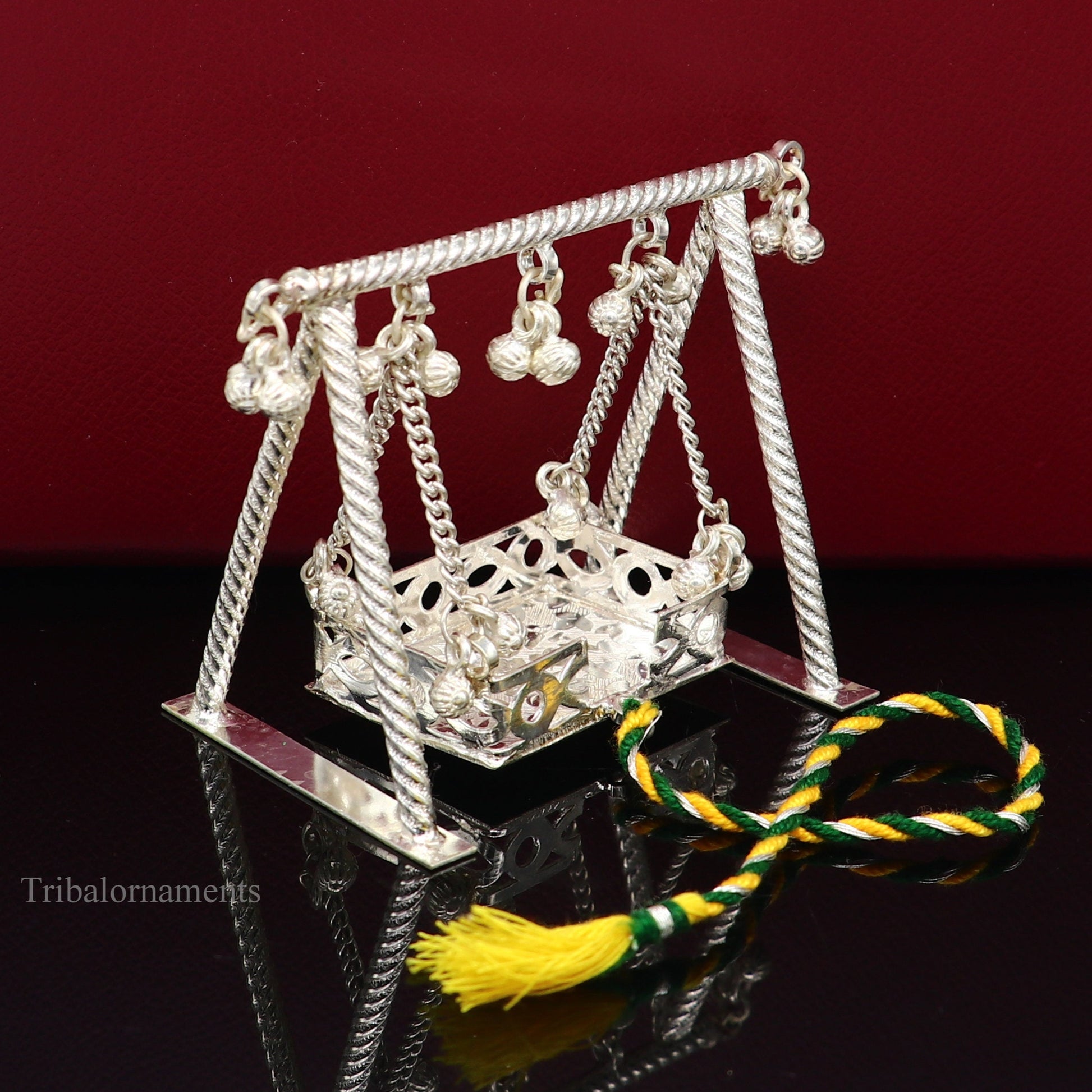 Sterling silver handmade Bal Gopala jhula, little Krishna swing, child krishan palana, silver jhula, laddu gopal jhula, silver art su378 - TRIBAL ORNAMENTS