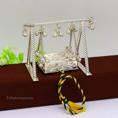 Sterling silver handmade Bal Gopala jhula, little Krishna swing, child krishan palana, silver jhula, laddu gopal jhula, silver art su378 - TRIBAL ORNAMENTS