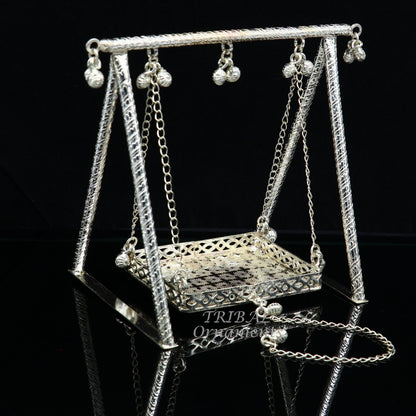Sterling silver handmade Bal Gopala jhula, little Krishna swing, child krishan palana, silver jhula, laddu gopal jhula, silver art su815 - TRIBAL ORNAMENTS