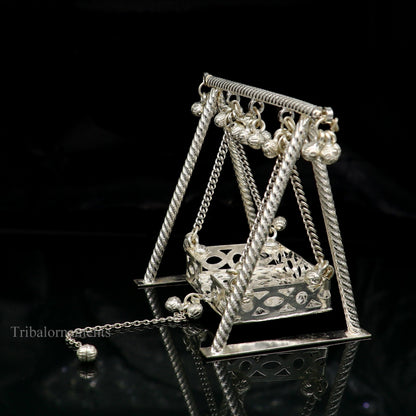 Sterling silver handmade Bal Gopala jhula, little Krishna swing, child Krishna palana, silver jhula, laddu Gopal Jhula, silver art su379 - TRIBAL ORNAMENTS