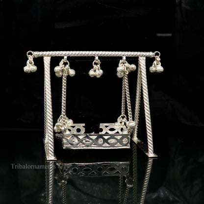 Sterling silver handmade Bal Gopala jhula, little Krishna swing, child Krishna palana, silver jhula, laddu Gopal Jhula, silver art su379 - TRIBAL ORNAMENTS