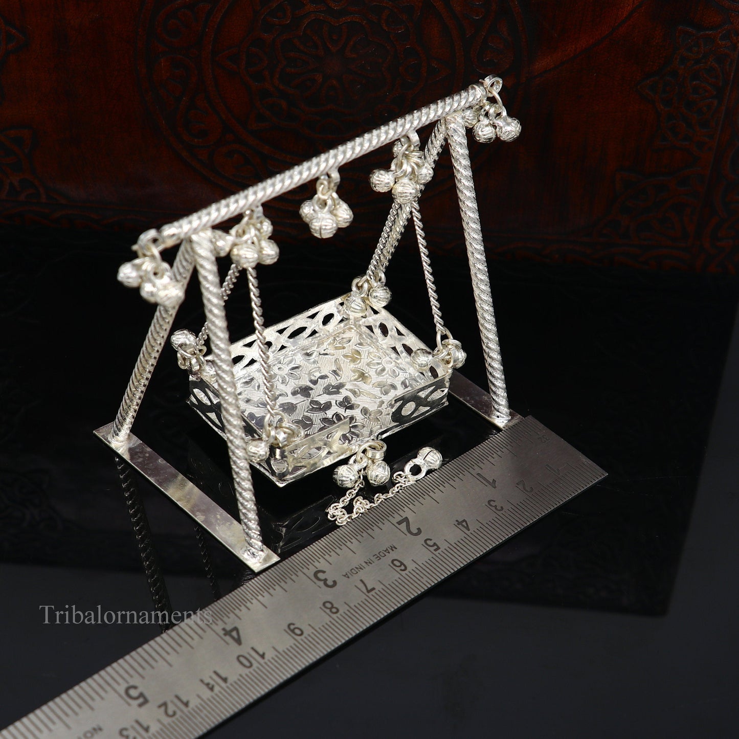 Sterling silver handmade Bal Gopala jhula, little Krishna swing, child Krishna palana, silver jhula, laddu Gopal Jhula, silver art su379 - TRIBAL ORNAMENTS