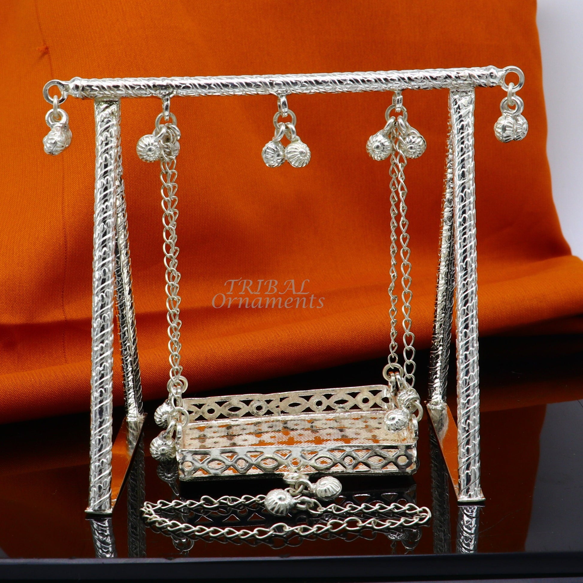 Sterling silver handmade Bal Gopala jhula, little Krishna swing, child Krishna palana, silver jhula, laddu gopal jhula, silver art su816 - TRIBAL ORNAMENTS